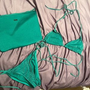 Triangl bikini: green sparkly, worn once